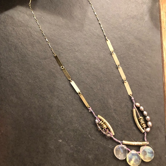 ANTHROPOLOGIE LONG CITRINE AND PEARL NECKLACE